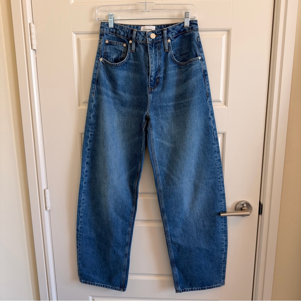 Frame Denim High-Rise Straight Leg Jeans — Dark Blue Wash